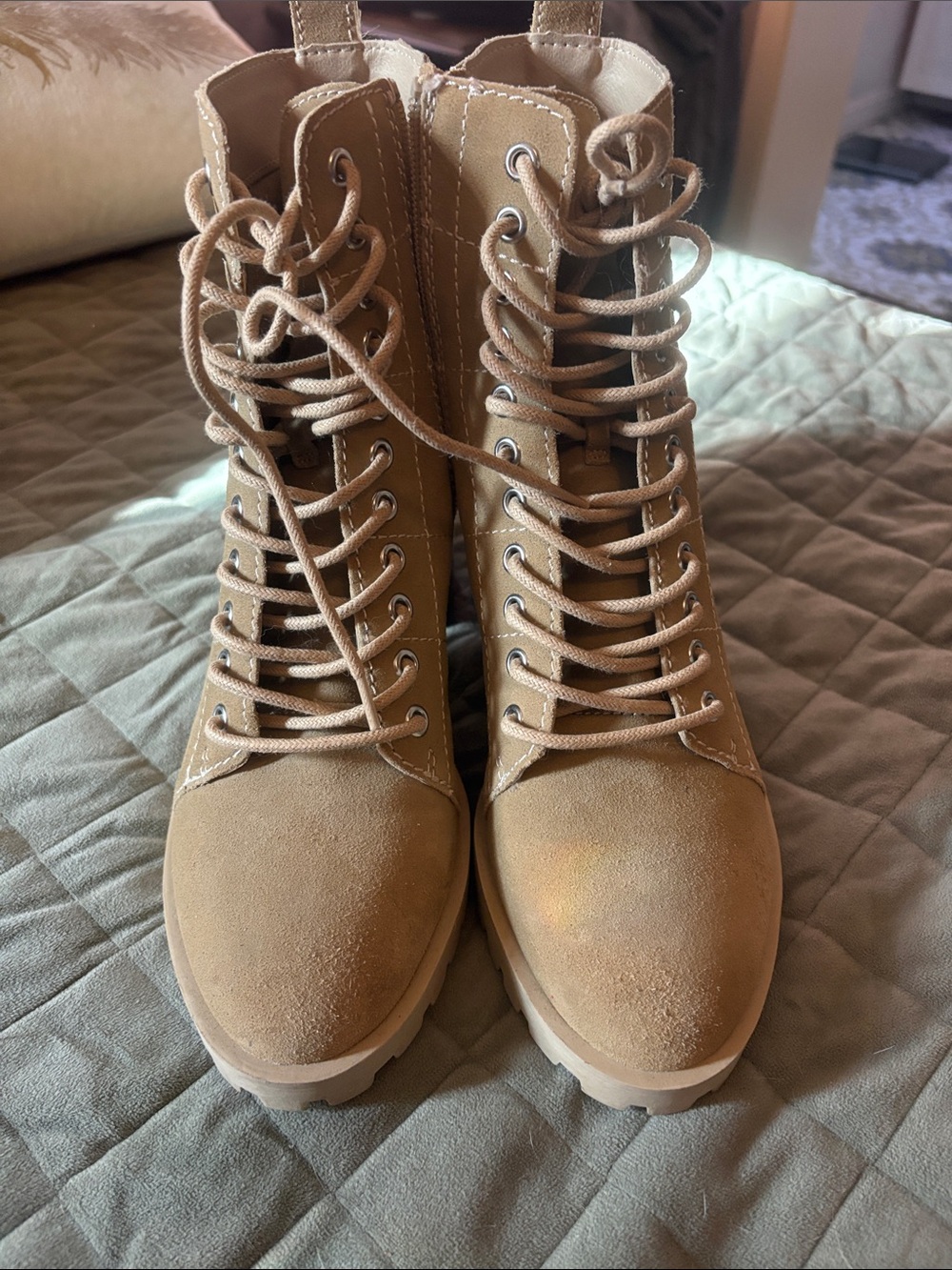 Dolce Vita Tan Lace-Up Combat Boots